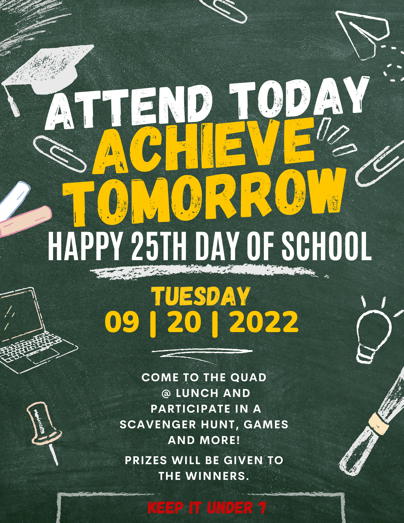 Happy 25th day of school!!!!! Keep it under 7 HPIAMERs. Attendance matters. 