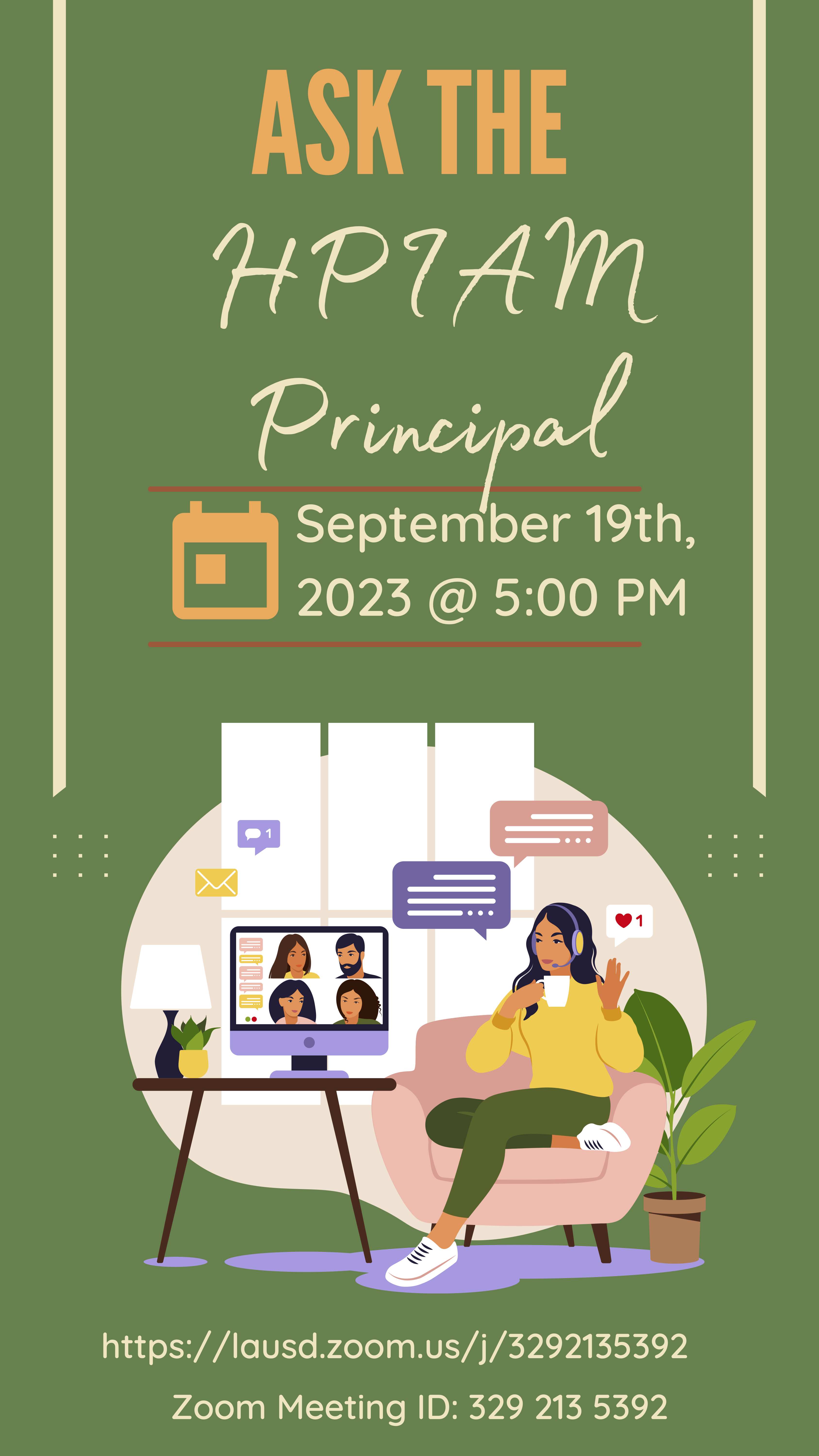 Ask the Principal Scheduled for 9-19-2023 at 5PM